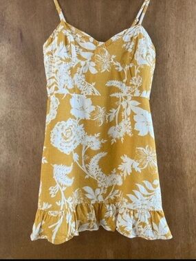 Linen Floral Ruffle Hem Summer Dress S